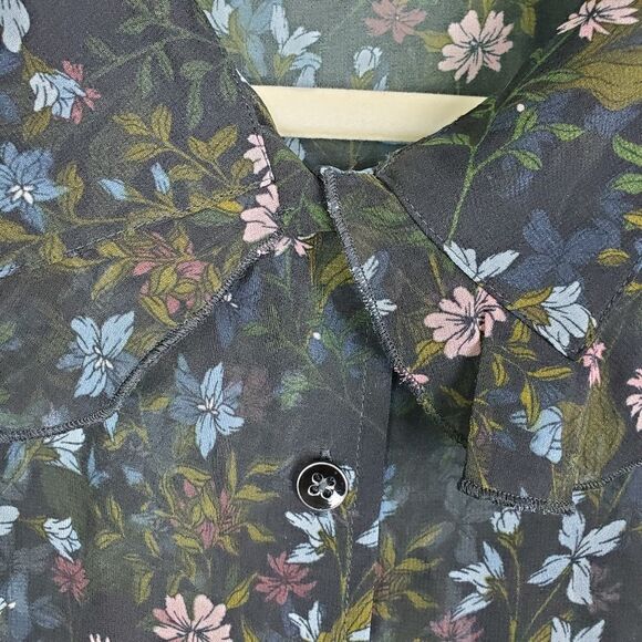 cABi Sheer Hillside Black Floral Ruffle Floret Blouse Size Small - Picture 4 of 6